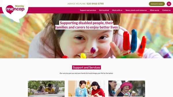 Screenshot of the Bromley & Lewisham Mencap website
