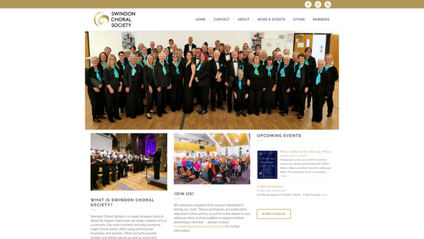 Screenshot of the Swindon Choral Society website