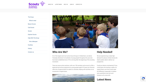 Screenshot of the 7th Cheltenham (Charlton Kings) Scout Group website