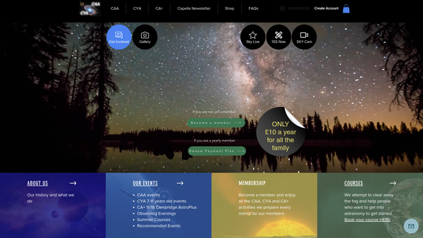 Screenshot of the The Cambridge Astronomical Association website