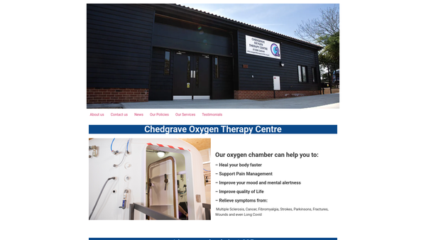 Screenshot of the Chedgrave Oxygen Therapy Centre website