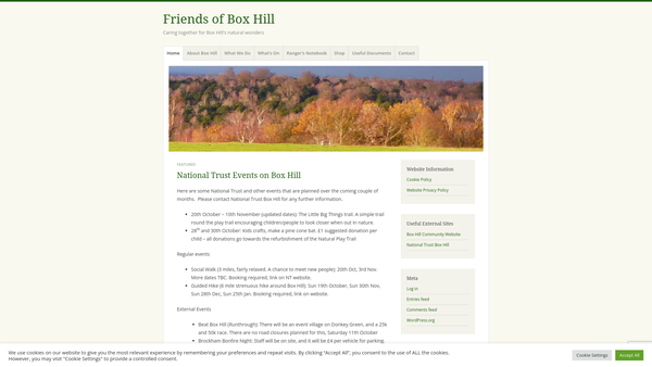 Screenshot of the Friends Of Box Hill Association website