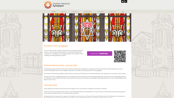 Screenshot of the Chatham Memorial Synagogue website