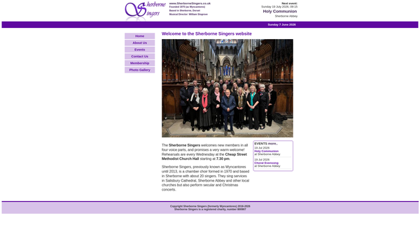 Screenshot of the Sherborne Singers website