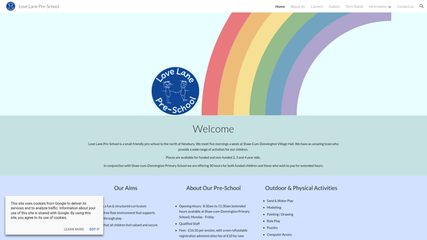 Screenshot of the Love Lane Pre-School website