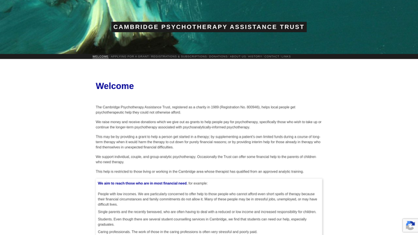 Screenshot of the Cambridge Psychotherapy Assistance Trust website