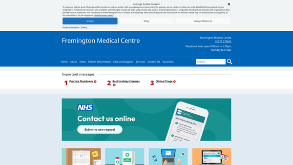 Screenshot of the The Friends Of The Fremington Medical Centre website