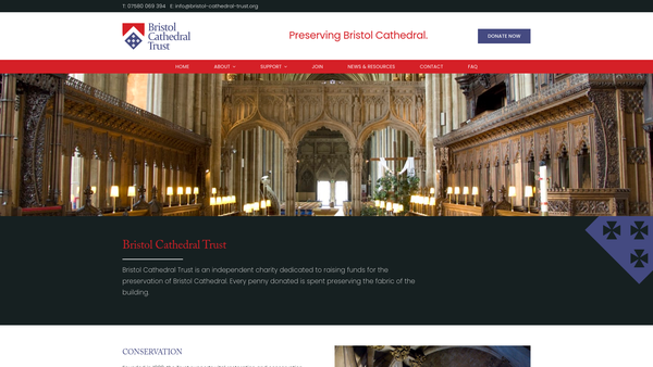 Screenshot of the Bristol Cathedral Trust website