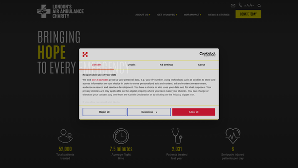 Screenshot of the London's Air Ambulance Limited website