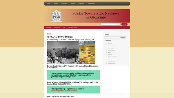 Screenshot of the Polish Society Of Arts And Sciences Abroad website