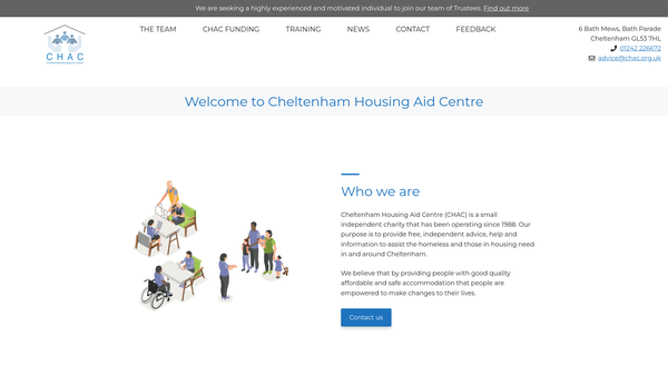 Screenshot of the Cheltenham Housing Aid Centre website