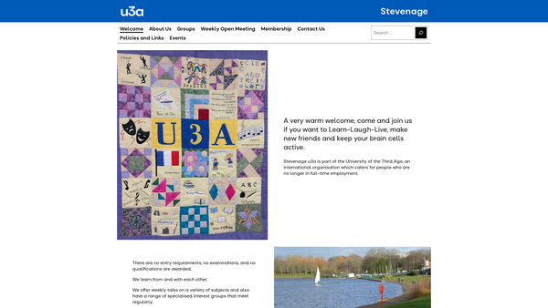Screenshot of the University Of The Third Age Stevenage website