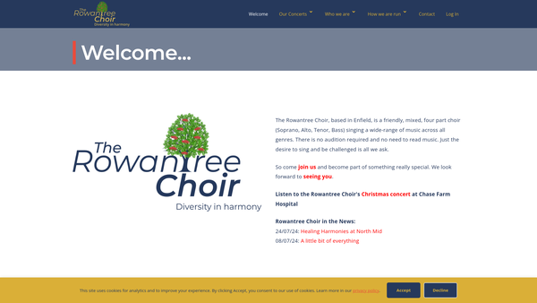 Screenshot of the The Rowantree Choir website