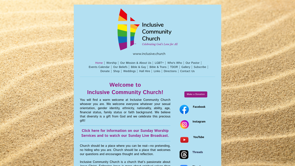 Screenshot of the Inclusive Community Church website