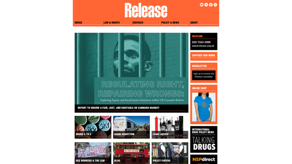 Screenshot of the Release Legal Emergency And Drugs Service Limited website