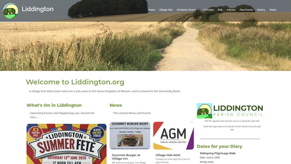 Screenshot of the Liddington Village Hall website