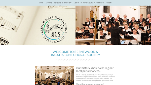 Screenshot of the Brentwood and Ingatestone Choral Society website