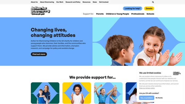 Screenshot of the Action For Stammering Children website