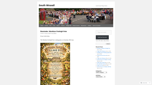 Screenshot of the South Wraxall Village Hall website