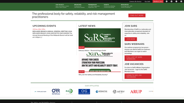 Screenshot of the The Safety And Reliability Society website