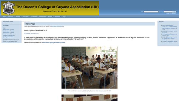 Screenshot of the The Queen's College Of Guyana Association (UK) website