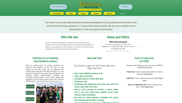 Screenshot of the Laburnum Boat Club website