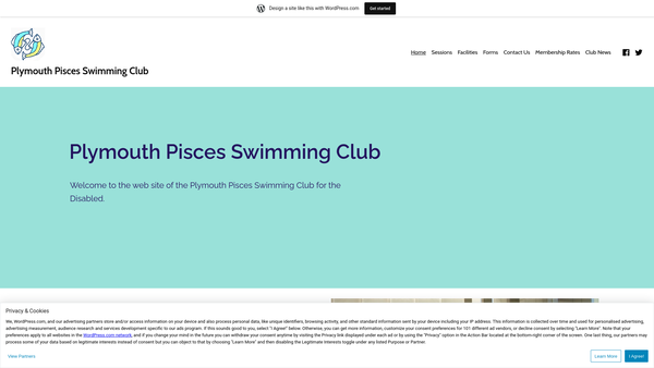 Screenshot of the Plymouth Pisces Swimming Club website