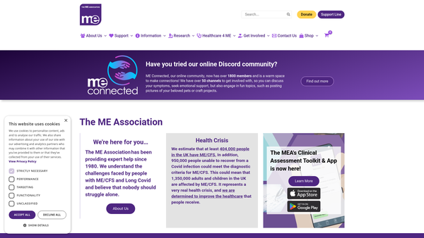 Screenshot of the The Myalgic Encephalopathy Association Limited website