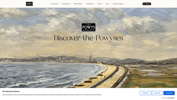 Screenshot of the The Powys Society website