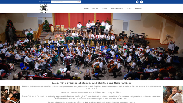 Screenshot of the Exeter Children's Orchestra website