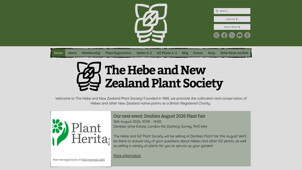 Screenshot of the The Hebe Society website
