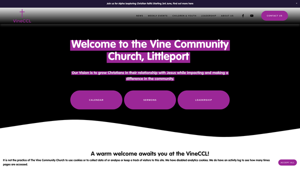Screenshot of the The Vine Community Church Littleport website