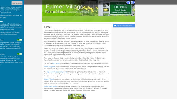Screenshot of the Fulmer Village Hall website