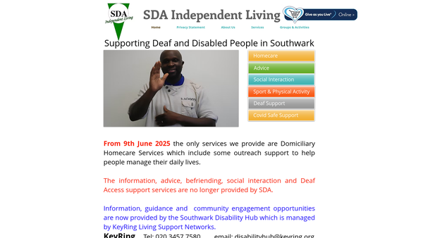 Screenshot of the Southwark Disablement Association website