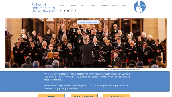 Screenshot of the Fulham And Hammersmith Choral Society website