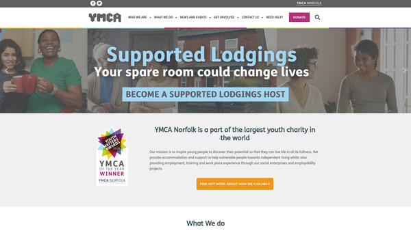 Screenshot of the YMCA Norfolk website