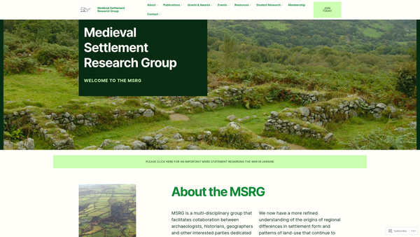 Screenshot of the Medieval Settlement Research Group website
