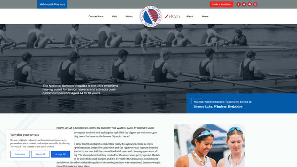 Screenshot of the National Schools Regatta website