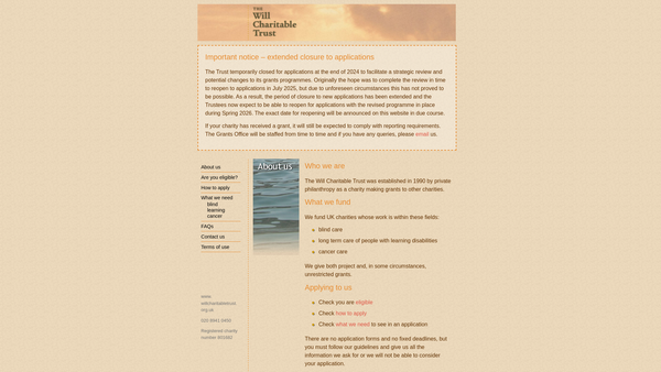 Screenshot of the The Will Charitable Trust website