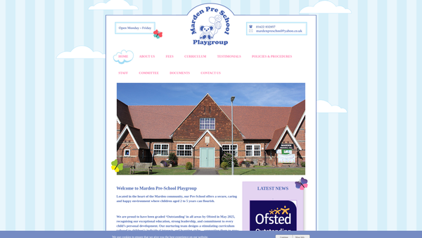 Screenshot of the Marden Pre-School Playgroup website