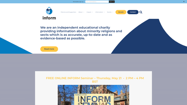 Screenshot of the Information Network Focus On Religious Movements website