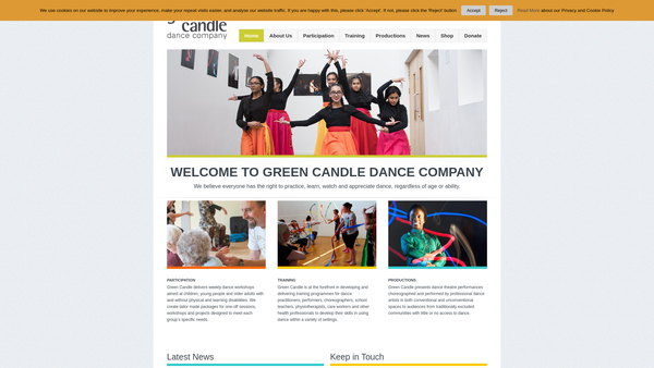 Screenshot of the Green Candle Dance Company Limited website