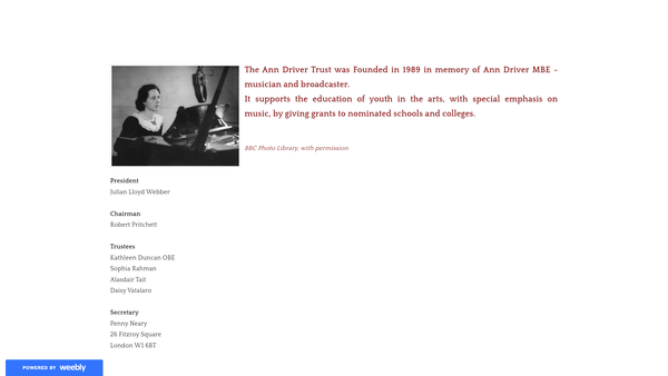 Screenshot of the The Ann Driver Trust website