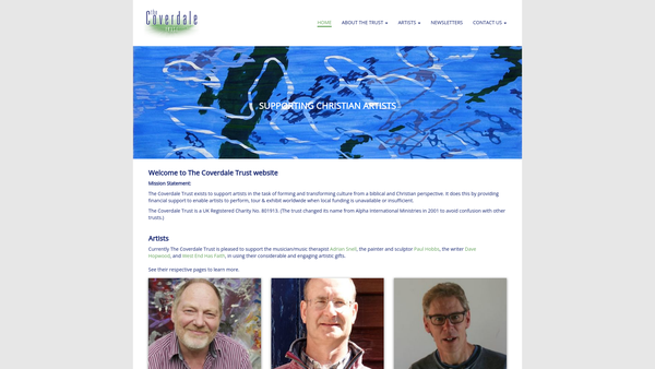 Screenshot of the The Coverdale Trust - Supporting Christian Artists Internationally website