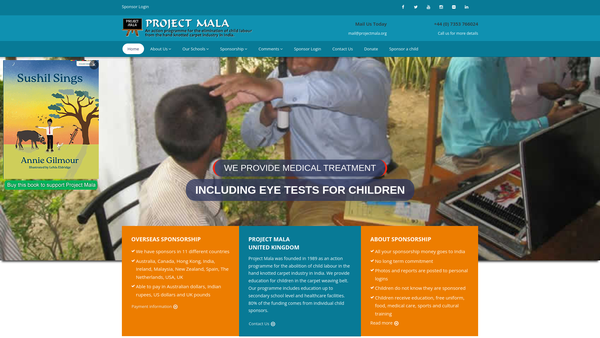 Screenshot of the Project Mala Charitable Trust website