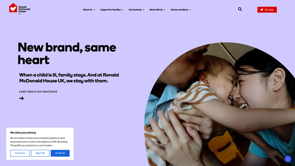 Screenshot of the Ronald Mcdonald House UK website