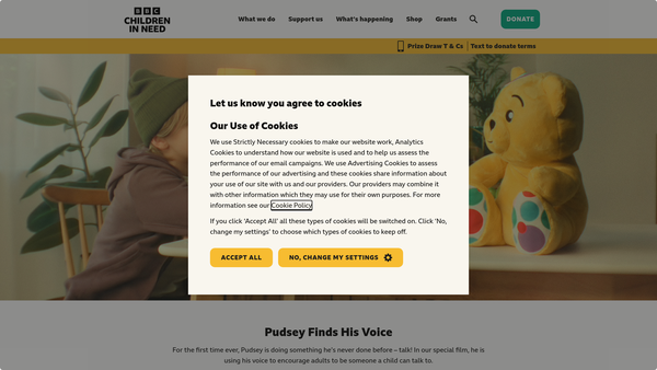 Screenshot of the Bbc Children In Need website