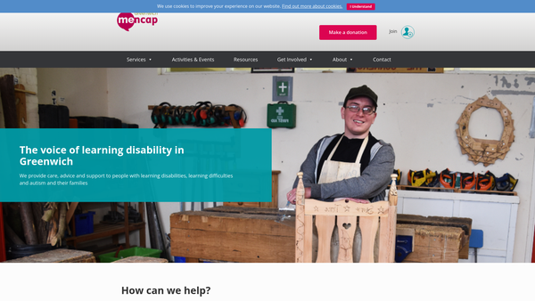 Screenshot of the Greenwich Mencap website