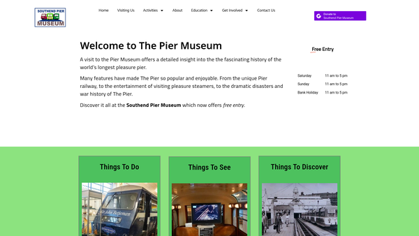 Screenshot of the Southend Pier Museum Foundation Trust Limited website