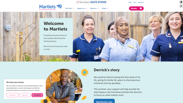 Screenshot of the The Martlets Hospice Limited website